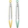 COOK WITH COLOR Stainless Steel Silicone Tipped Kitchen & BBQ Tongs Set, 3 Pc Utensils, Blue(Mint and Yellow)