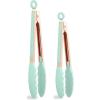 COOK WITH COLOR Stainless Steel Silicone Tipped Kitchen & BBQ Tongs Set, 3 Pc Utensils, Blue(Rose Gold and Mint)
