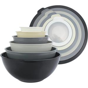 COOK WITH COLOR Mixing Bowls with TPR Lids – 12 Piece Plastic Nesting Set includes 6 Prep and Lids, Microwave Safe Bowl (Black Ombre)(Black Ombre TPR Lids)
