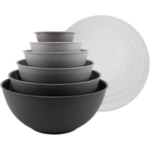 COOK WITH COLOR Mixing Bowls with TPR Lids – 12 Piece Plastic Nesting Set includes 6 Prep and Lids, Microwave Safe Bowl (Black Ombre)(Multicolor)