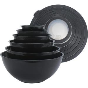 COOK WITH COLOR Mixing Bowls with TPR Lids – 12 Piece Plastic Nesting Set includes 6 Prep and Lids, Microwave Safe Bowl (Black Ombre)(Speckled Black TPR Lids)
