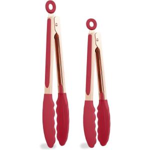 COOK WITH COLOR Stainless Steel Silicone Tipped Kitchen & BBQ Tongs Set, 3 Pc Utensils, Blue(Red)