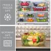 COOK WITH COLOR Premium 32-Pc. Borosilicate Glass Food Container Set with Dividers – 4 Rectangles, 8 Rounds, 4 Squares – Leakproof Lids – Meal Prep, Storage, Grey(Fluted Ombre Grey)