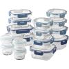 COOK WITH COLOR Premium 32-Pc. Borosilicate Glass Food Container Set with Dividers – 4 Rectangles, 8 Rounds, 4 Squares – Leakproof Lids – Meal Prep, Storage, Grey(Ombre Blue)