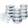 COOK WITH COLOR Premium 32-Pc. Borosilicate Glass Food Container Set with Dividers – 4 Rectangles, 8 Rounds, 4 Squares – Leakproof Lids – Meal Prep, Storage, Grey(Fluted Ombre Green)
