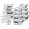 COOK WITH COLOR Premium 32-Pc. Borosilicate Glass Food Container Set with Dividers – 4 Rectangles, 8 Rounds, 4 Squares – Leakproof Lids – Meal Prep, Storage, Grey(Grey)