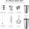 COOK WITH COLOR 14 PC Bartender Kit – Stainless Steel Barware Set, Ideal for Home or Party – Includes Shaker, Jigger, Spoon, Muddler, Pourers, Shot Glasses, Strainer and Bottle Opener