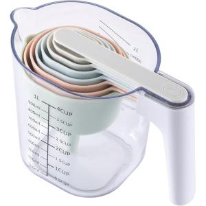 COOK WITH COLOR Measuring Cup Set – 9 PC. Nesting Stackable Liquid Measure Cup, Dry Measuring Cups and Spoons with Funnel and Scraper – Nesting Measuring Cups that Click Together for Easy Storage(Pastel)