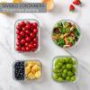 COOK WITH COLOR Premium 32-Pc. Borosilicate Glass Food Container Set with Dividers – 4 Rectangles, 8 Rounds, 4 Squares – Leakproof Lids – Meal Prep, Storage, Blue(Fluted Ombre Grey)