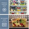 COOK WITH COLOR Premium 32-Pc. Borosilicate Glass Food Container Set with Dividers – 4 Rectangles, 8 Rounds, 4 Squares – Leakproof Lids – Meal Prep, Storage, Blue(Blue)