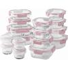 COOK WITH COLOR Premium 32-Pc. Borosilicate Glass Food Container Set with Dividers – 4 Rectangles, 8 Rounds, 4 Squares – Leakproof Lids – Meal Prep, Storage, Blue(Pink)