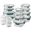 COOK WITH COLOR Premium 32-Pc. Borosilicate Glass Food Container Set with Dividers – 4 Rectangles, 8 Rounds, 4 Squares – Leakproof Lids – Meal Prep, Storage, Blue(Ombre Green)