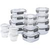 COOK WITH COLOR Premium 32-Pc. Borosilicate Glass Food Container Set with Dividers – 4 Rectangles, 8 Rounds, 4 Squares – Leakproof Lids – Meal Prep, Storage, Blue(Fluted Ombre Grey)